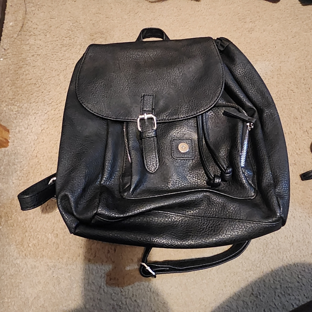 Black Faux Leather Backpack